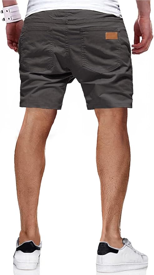 JMIERR Mens Casual Shorts - Cotton Drawstring Summer Beach Stretch Twill Chino Golf Shorts with Pockets