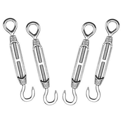 Turnbuckles Hook, Reedny 304 Stainless Steel Turnbuckle Heavy Duty M4 M6 M8 Hook and Eye Turnbuckle for Cables Wire Rope Tension 532" 14" 516" for Sun Shade Fence Tent Rope Installation(M4, 4Pcs)