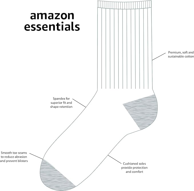 Essentials Boys and Toddlers' Cotton Cushioned Crew Sports Socks, 10 Pairs