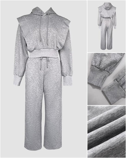 CHICME Womens 2 Piece Outfits Cropped Long Sleeve Hoodie and Wide Leg Sweatpants Set Fall Fashion Sweatsuit Tracksuit.