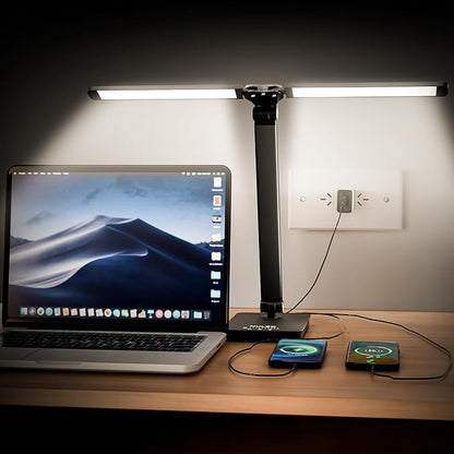 NUNET LED Desk Lamps for Home Office,Piano Lamp for Upright Piano,Rotatable Aluminum Desk Lamps with USB Charging Port,Eye-Caring Reading Light (Glossy Black)