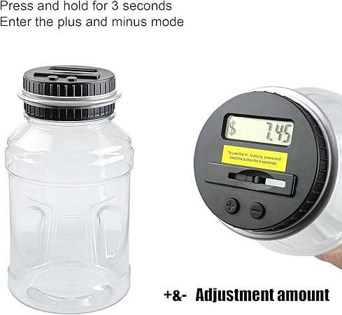 QPEY Coin Counter Piggy Bank, Coin Jar for Adults, Digital Counting Money Jar, 1.8L Capacity Coin Counter Machine with LCD Counter, Change Jars for Saving (Silver)