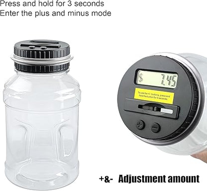 QPEY Coin Counter Piggy Bank, Coin Jar for Adults, Digital Counting Money Jar, 1.8L Capacity Coin Counter Machine with LCD Counter, Change Jars for Saving (Silver)