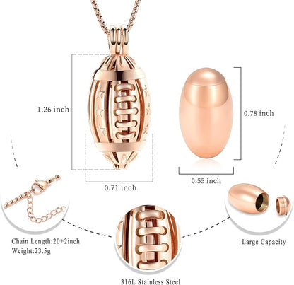 Oinsi American Football Cremation Locket Necklace For Ashes Of Loved Ones Stainless Steel Memorial Urn Jewelry Women Men Keepsake Fashion Necklace