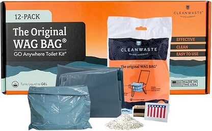 Cleanwaste Original WAG Bag Portable Toilet (5 Pack) - Go Anywhere Kit For Camping, Boating, Travel - NASA Gelling Powder for Poop/Pee