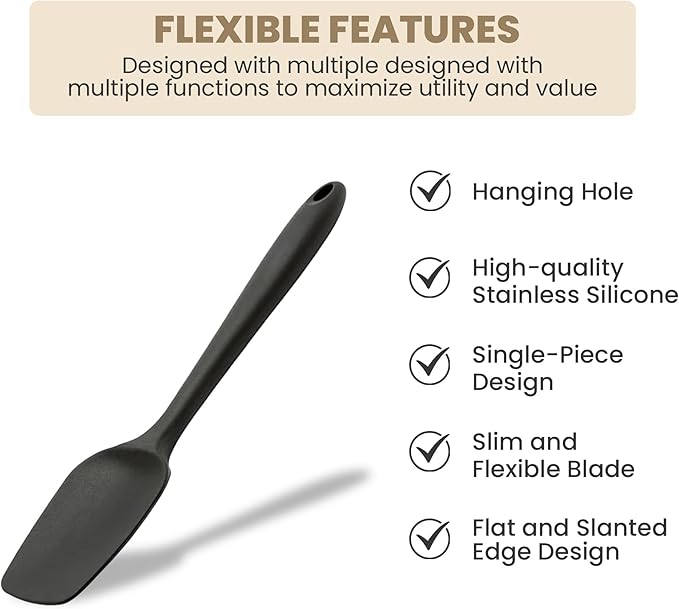 High Heat Flexible Silicone Spoon Spatula - 10.4in Seamless Baking Bowl Scraper and Cooking Scraper for Nonstick Cookware - Silicone Spatulas for Kitchen Use (Red)