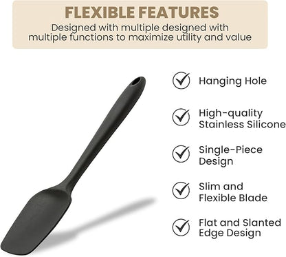 High Heat Flexible Silicone Spoon Spatula - 10.4in Seamless Baking Bowl Scraper and Cooking Scraper for Nonstick Cookware - Silicone Spatulas for Kitchen Use (Red)