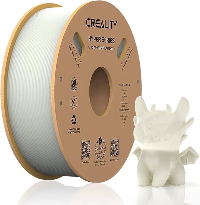 Official Creality Hyper PLA Filament 1.75mm, High Speed PLA 30-600mms 3D Printer Filament, Dimensional Accuracy -0.02mm, Fit Most FDM 3D Printers,1KG(2.2lbs) Spool White