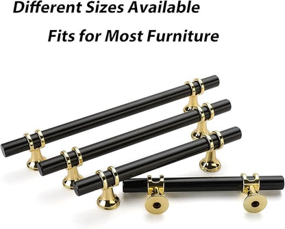Rergy Cabinet Handles Drawer Pulls and Knobs, 10Pack Black and Gold 5inch Hole Center, Kitchen Hardware for Dresser Handle Zinc Alloy Furniture Pull