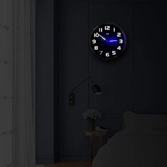 HITO 12 Inch Night Light Wall Clock Battery Operated Brightness Adjustable, Metal Frame, Glass Cover(Hands  Numbers Illuminate)