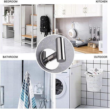 NevStp Wall Hook Stainless Steel Clothes Hanging Hooks Matte Black Adhesive Key Robe Hanger Towel Holder for Bathroom Kitchen, Glue Black