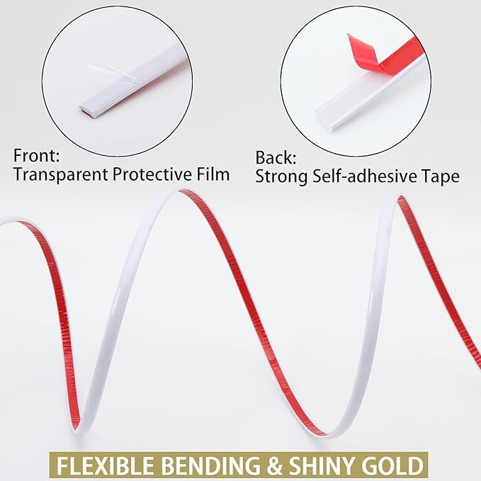 Gaahing 32.8FT Peel and Stick Molding & Wall Trim, Flexible Self-Adhesive Decorative Strip for Tile, Mirror, Ceiling, Floor, Panel, Cabinet