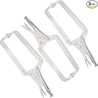 3 Pack 18 Inch C Clamp Locking Pliers with Swivel Pads, C-Clamp Face, Heavy Duty C Clamp Locking Pliers, Adjustable Vise Grip C Clamps for Woodworking and Home Improvement