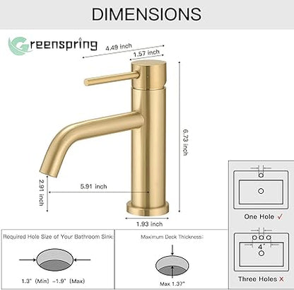 Brushed Gold Bathroom Faucet for Sink 1 Hole Single Handle Modern Bathroom Sink Faucet Lavatory Commercial Bath Vanity Tap with Pop Up Drain