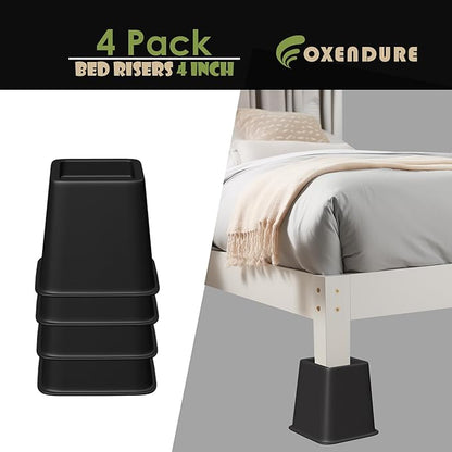 Bed Furniture Riser 4 inches, Versatile Bed and Furniture Riser - Heavy Duty, Supports 550 lbs Each Riser - Set of 4, Black