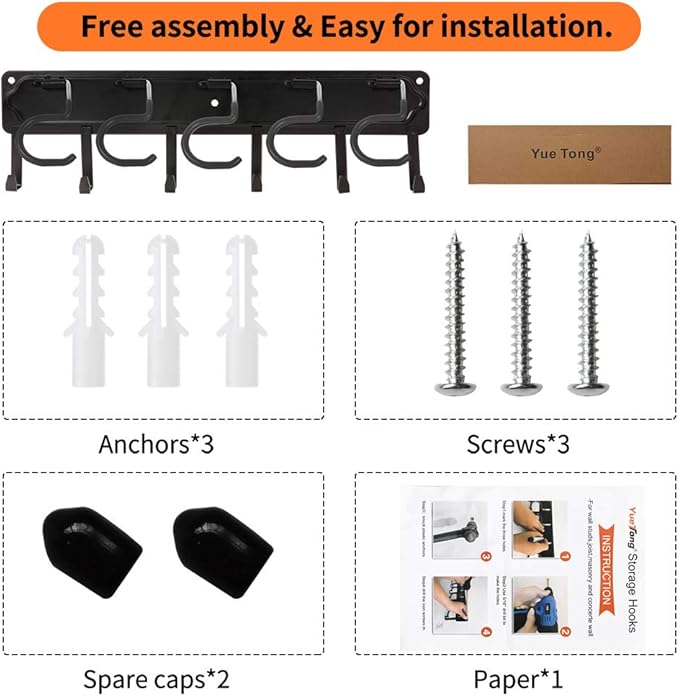 YueTong All Metal Garden Tool Organizer,Adjustable Garage Wall Organizers and Storage,Heavy Duty Wall Mount Holder with Hooks for Broom,Rake,Mop,Shovel.(1 Packe)