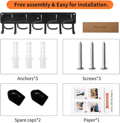 YueTong All Metal Garden Tool Organizer,Adjustable Garage Wall Organizers and Storage,Heavy Duty Wall Mount Holder with Hooks for Broom,Rake,Mop,Shovel.(1 Packe)