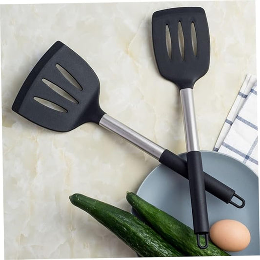 Silicone Slotted Spatula Non-Stick Heat-Resistant Stainless Steel Cooking Spatula Silicone Kitchen Baking Utensil Set