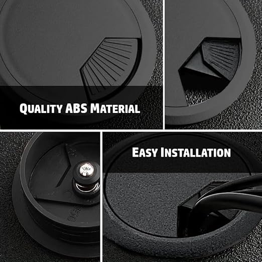 ANGSTROM 2-Inch Hole Desk Grommet Cover Organizer for Desktop Computer Electronics Wires, Black Plastic (2-Pack)