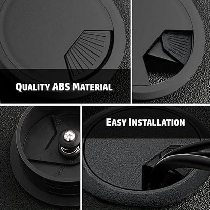 ANGSTROM 2-Inch Hole Desk Grommet Cover Organizer for Desktop Computer Electronics Wires, Black Plastic (2-Pack)