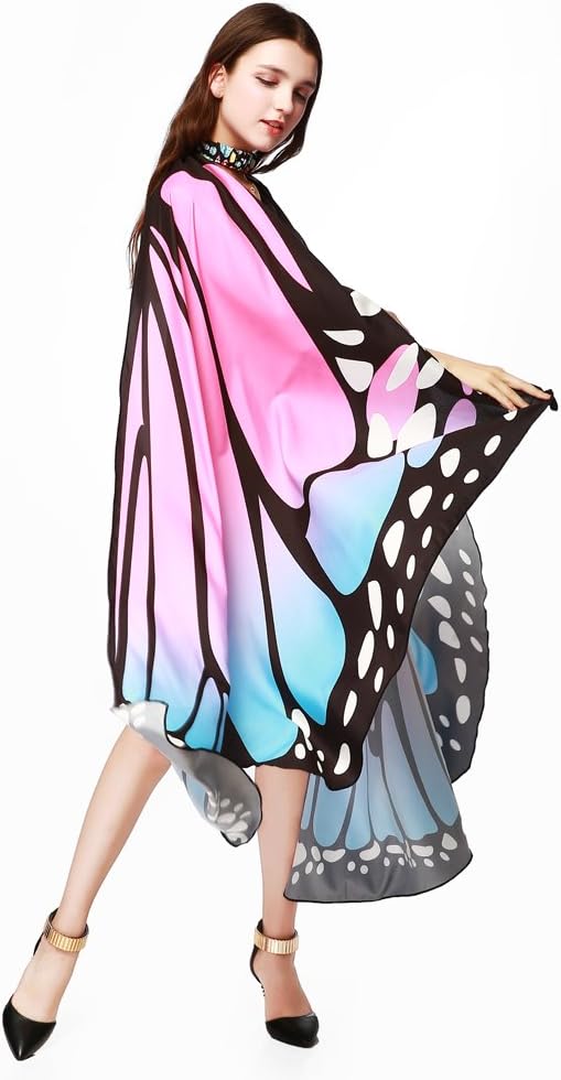 LERFEY Butterfly Wings for Women Fairy Ladies Cape Halloween Dress Up Costume Accessory Party Cape Nymph Pixie Cloak.