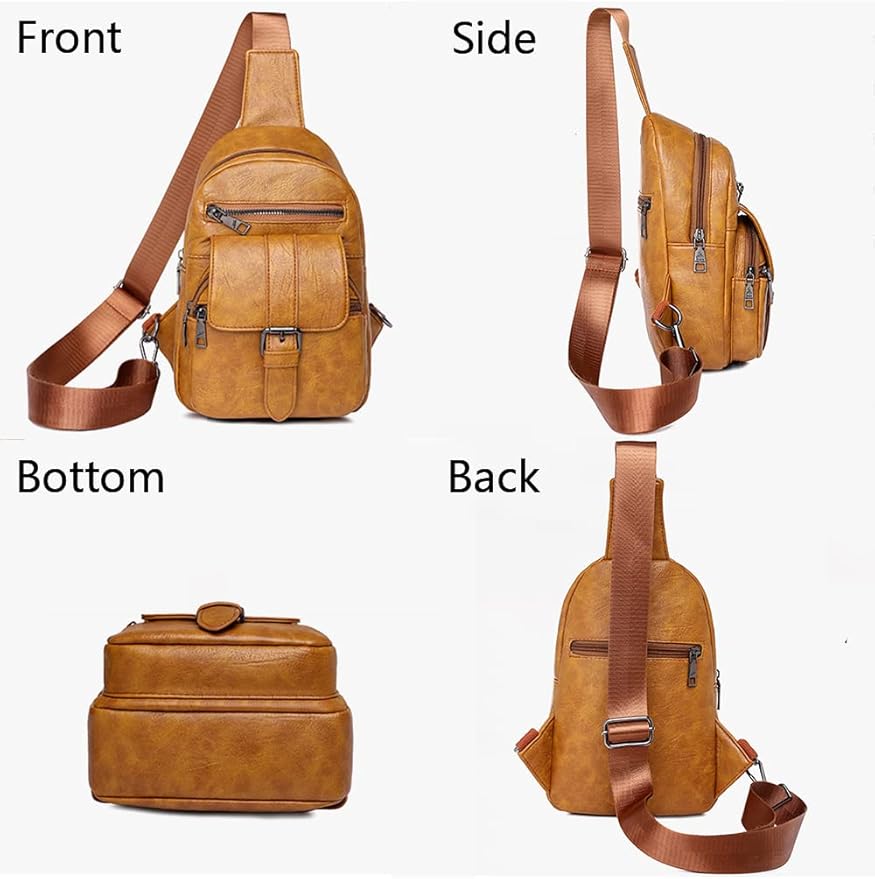Women Chest Bag Sling Bag Multiple pockets Crossbody Bags Casual Daypacks Purse-Black