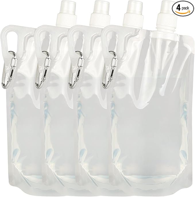 4 Pack Collapsible Water Bottles, Foldable Water Bottles for Traveling, Soft Water Bottle for Hiking, Running, Camping with 4 Loops