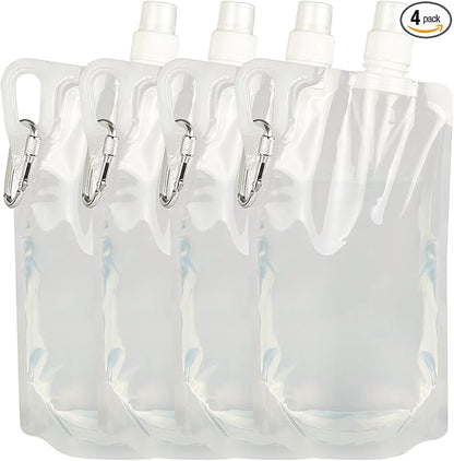 4 Pack Collapsible Water Bottles, Foldable Water Bottles for Traveling, Soft Water Bottle for Hiking, Running, Camping with 4 Loops