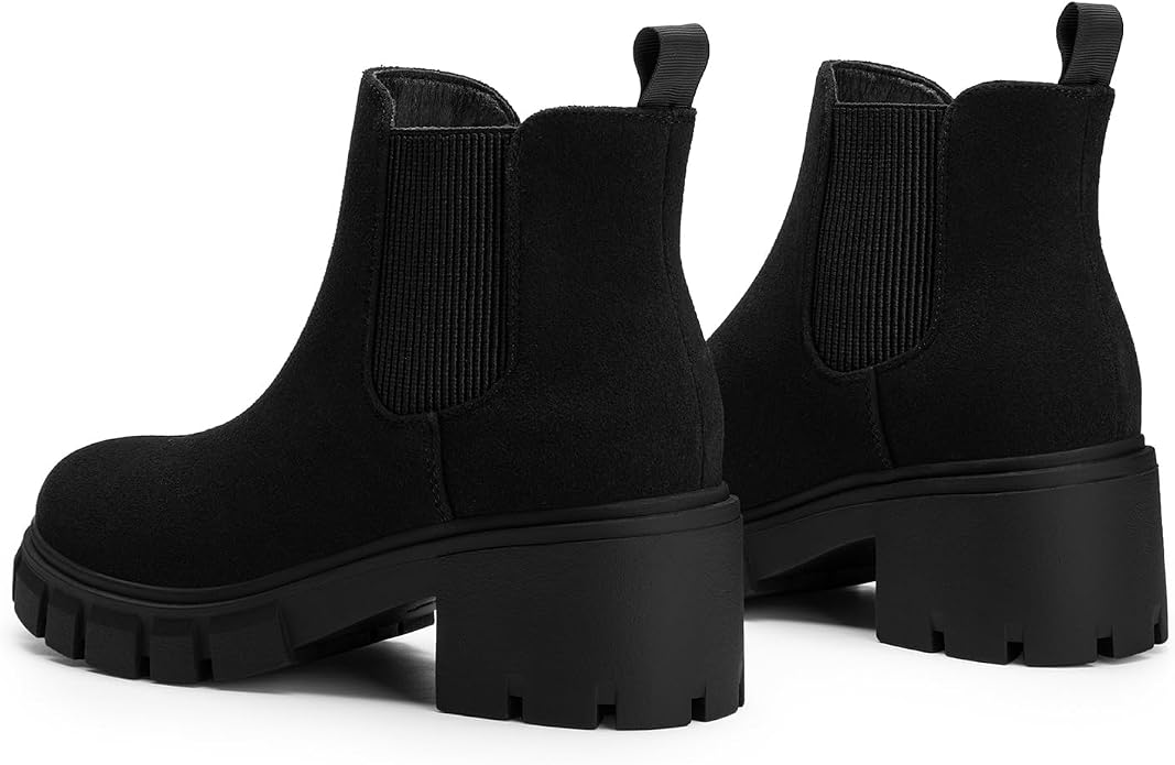 Athlefit Women's Slip on Chelsea Ankle Boots | Fall Short Booties Shoes with 2.3-Inch Low Chunky Heel, Round Toe, Lug Outsole, for Daily Wear, Office Work, Casual Outing