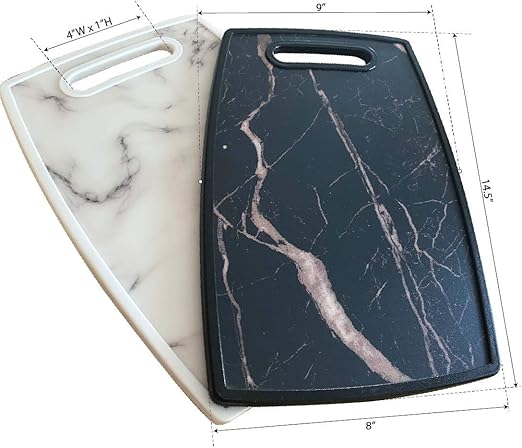 Lily's Home Kitchen Cutting Board (2-Piece Set) with Handles and in Marble Finish. Non-Porous, Dishwasher Safe