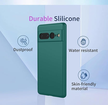 for Google Pixel 7 Pro 5G Case, Ultra Thin Fit Liquid Silicone Soft Rubber Anti-Bump, Anti-Scratch, Shockproof Protective Case with Microfiber Lining for Google Pixel 7 Pro 5G, Dark Green