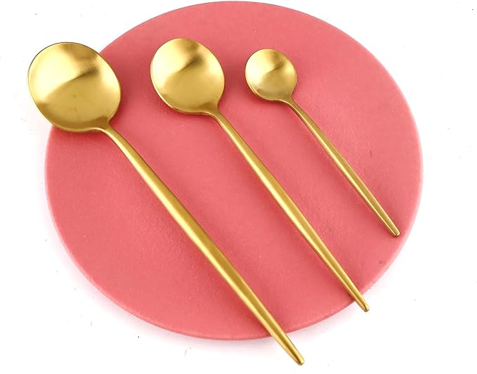 Gugrida 20-Piece Matte Finish Gold Dessert Spoon,Premium 304 Stainless Steel Spoons,Durable Metal Spoons,Tablespoon,Soup Spoons,Midle Spoon 8.86 Inch Round Handle