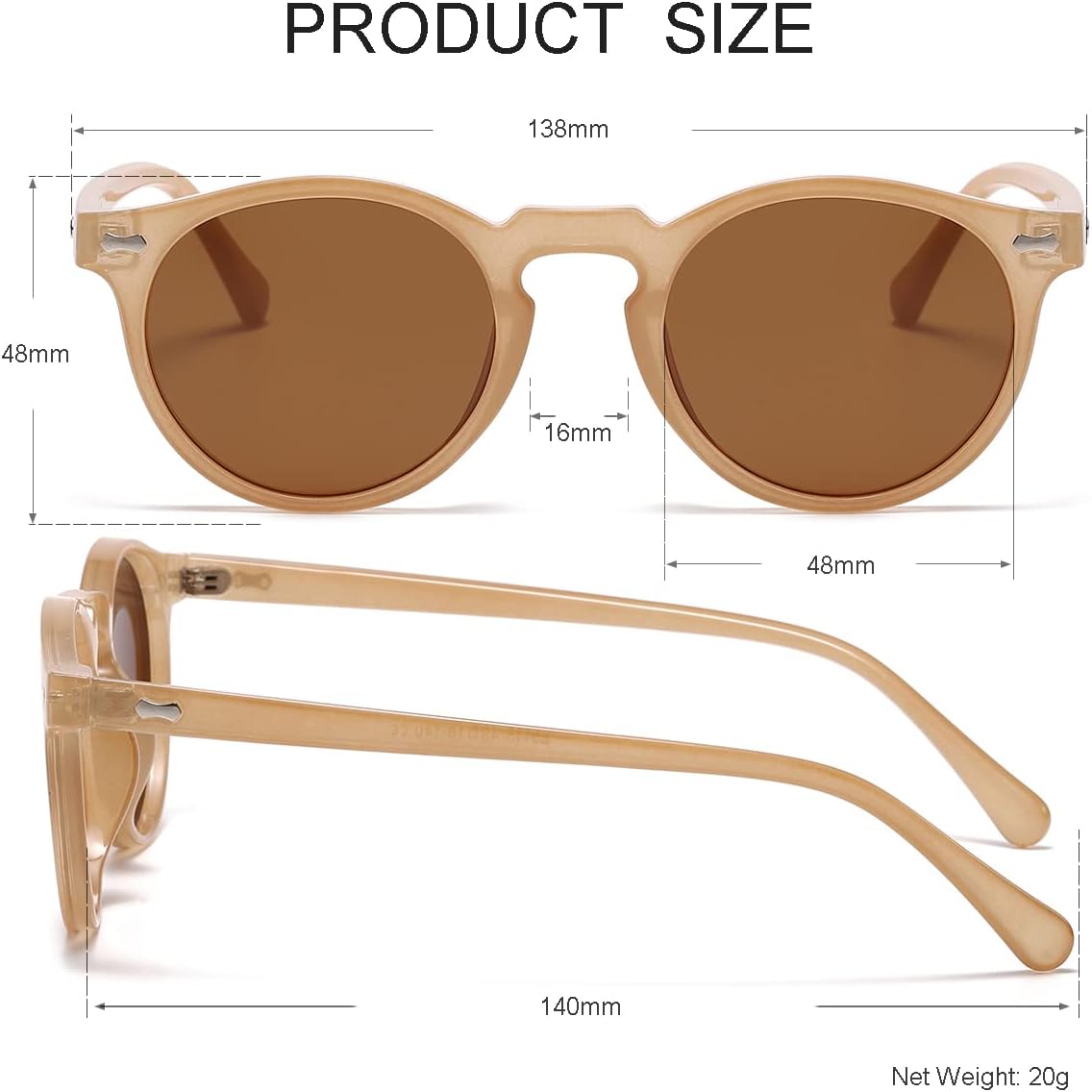 Nidovix Vintage Round Polarized Sunglasses, UV400