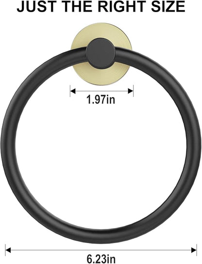 SetSail Towel Holder for Bathroom Wall 2 Packs Towel Ring 304 Stainless Steel Heavy Duty Hand Towel Hanger for Bathroom, Black and Gold