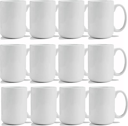 TANGLONG Sublimation Mugs 15 oz, Sublimation Blanks, Bulk Coffee Mugs,White Cups for Coffee,Latte, Soup, Milk, Hot Cocoa Set of 12