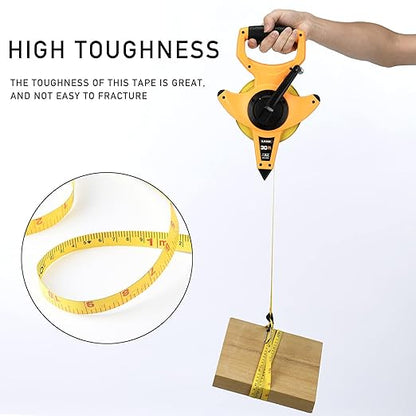 LAND 100FT30M Heavy Duty Fiberglass Tape Measure - 12-Inch Wide, Dual InchMetric Scale, Durable Open Reel Measuring Tape for Surveying, Engineering, Runway Construction