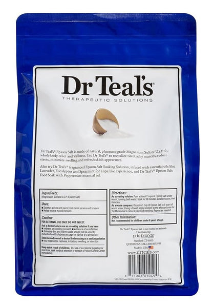 Dr Teals Pure Epsom Salt Therapeutic Soaking Solution, Unscented, 96 Oz. (Pack of 1) (Packaging May Vary)