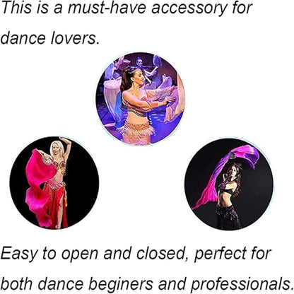 TMZAQH Women 1 Pair (LeftRight) Silk Belly Dance Fans Veil Belly Dancing Long Folding Fans Length 150 cm Width 90 cm