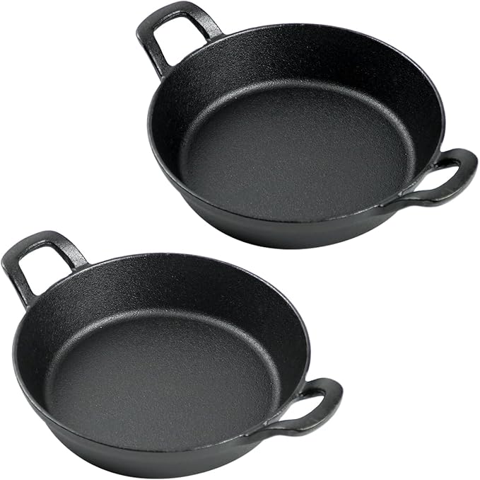 DVK Small Cast Iron Skillet Round Frying Shrimp Pan Set Suitable for kitchen, Indoor and Outdoor Picnics (2, 6In)
