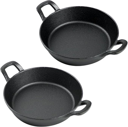 DVK Small Cast Iron Skillet Round Frying Shrimp Pan Set Suitable for kitchen, Indoor and Outdoor Picnics (2, 6In)