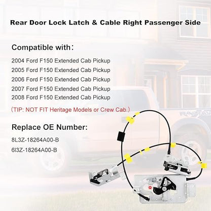 Passenger Right Side Upper and Lower Door Rear Lock Latch Actuator Cable Assembly Set for 2004-2008 Ford F150 Extended Cab Pickup Replaces 8L3Z-18264A00-B 6L3Z-18264A00-B