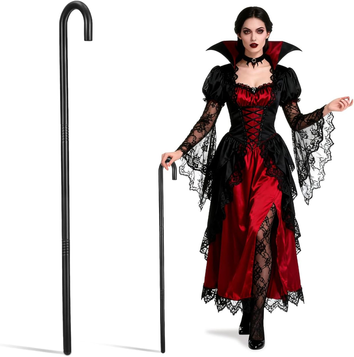 VICASKY Staff Wizard Cane Black Little Shepherd Costume Fake Prop Crook Hook Set Child's Walking Props Party Crutch Beaupretty Plastic Stick for Halloween Cosplay