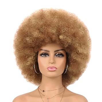 GT Wig 70s Afro Wig Short Kinky Curly Colored Wigs for Women Glueless Wear and Go Wig Mixed Blonde Afro Wig Large Bouncy and Soft Natural Looking Heat Resistant Synthetic Hair Wigs