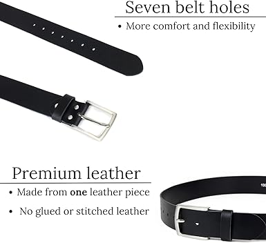 Genuine Leather Belt for Men, Black, Classic, 1.5", MADE IN GERMANY