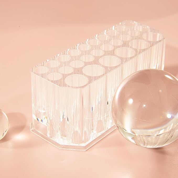 Pokinge Acrylic Makeup Brush Holder,26 Holes Transparency Nail Brush Storage Box Cosmetic Brush Display Shelf Nail Brush Storage Desktop Tool