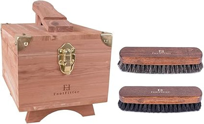 FootFitter Grand Cedar Valet Storage Box  Horsehair Shoe Shine Brush Set