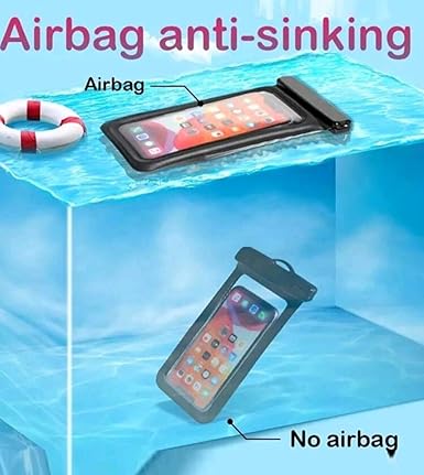 Sea,SandSun Floating Waterproof Phone Case, Waterproof Cellphone Bag, Floatable, Waterproof Phone Pouch, Clear Design, Touch Screen, Beach Swim Tubing Theme Park, iPX8 (Black), 8.6inx4.1in