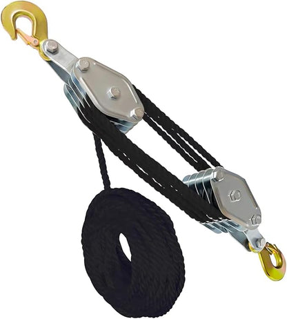 Block and Tackle System 4000LB Breaking Strength 65 Feet 38" Rope Hoist Pulley 8:1 Ratio Lifting Power for Lifting Heavy Objects (4 Pulley-Black)