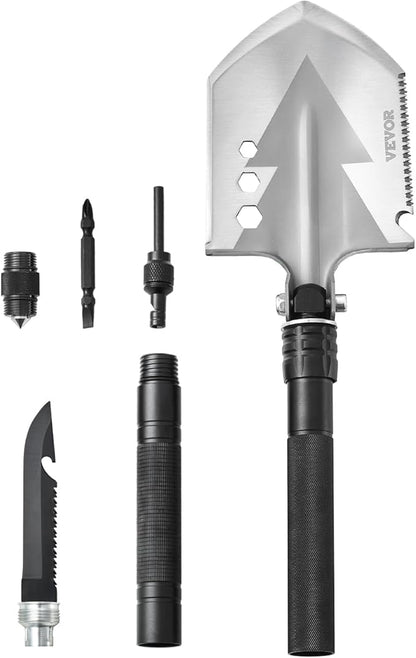 VEVOR Survival Shovel - 8 in 1 Camping Shovel Folding Multitool, Military Grade Portable Compact Tactical Shovel, Multifunction for Off-Roading, Camping, Hiking, Outdoor, Survivalist and Emergency