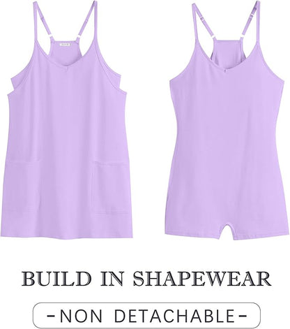 Caracilia Womens Summer Mini Dress 2025 Casual Sleeveless Built in Shapewear Sundress Trendy Short Tennis Athletic Outfits